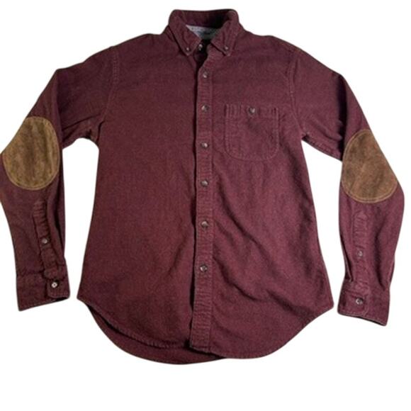 J. Crew Wool Button Down Mens Small Leather Elbow Patches Soft Fall Flannel - Picture 1 of 10